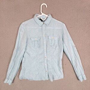 SAKS FIFTH AVENUE WOMENS LINEN BLOUSE SIZE M TURQUOISE